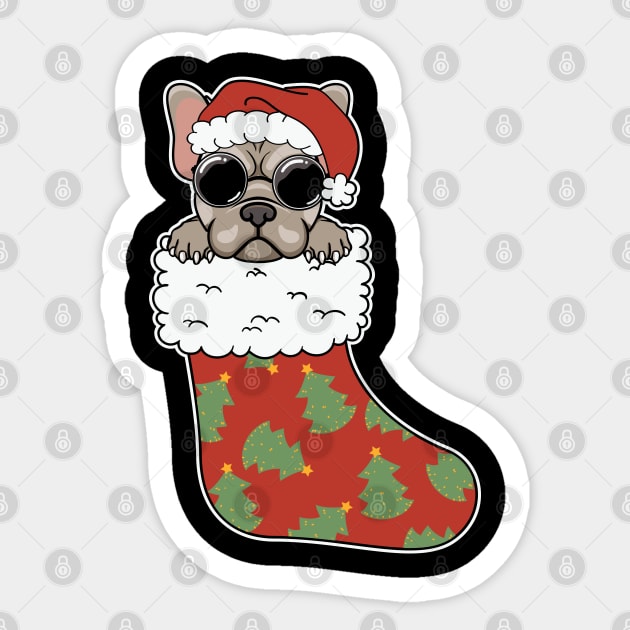 Cool Pug Sock Funny Pug Santa Christmas Stocking Sticker by BadDesignCo